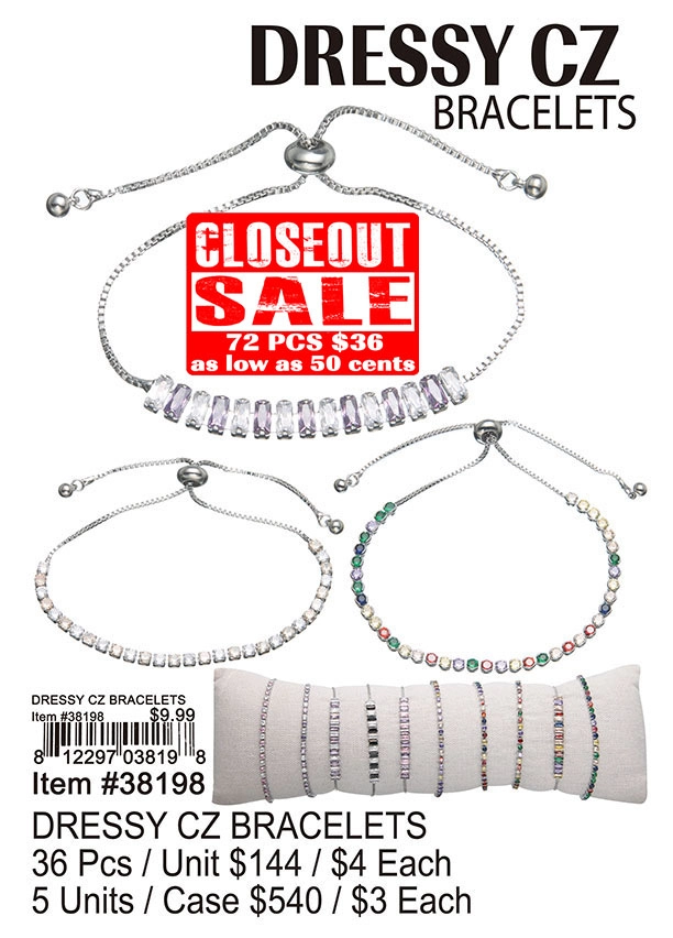 Dressy CZ Bracelets - Closeout 72 Pcs.